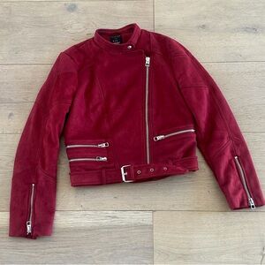 Zara Burgundy Suede Moto Jacket